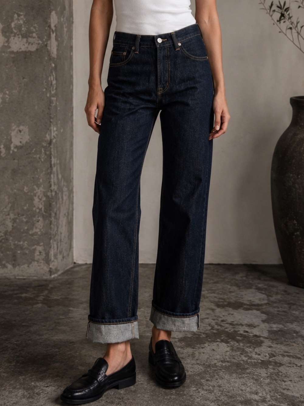 Japanese Denim Straight Leg Jeans Dark Wash Minimalist Workwear W30